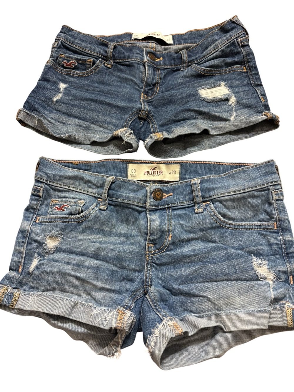 Hollister Women's Ripped Mid-Blue Denim Shorts (2 pair)